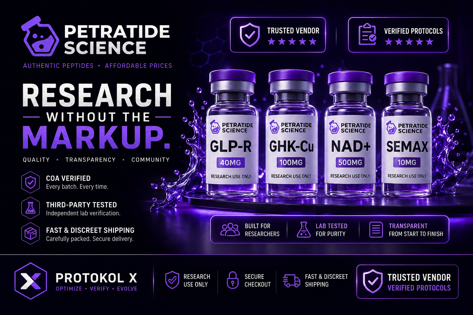 Petratide Science research peptides trusted vendor banner